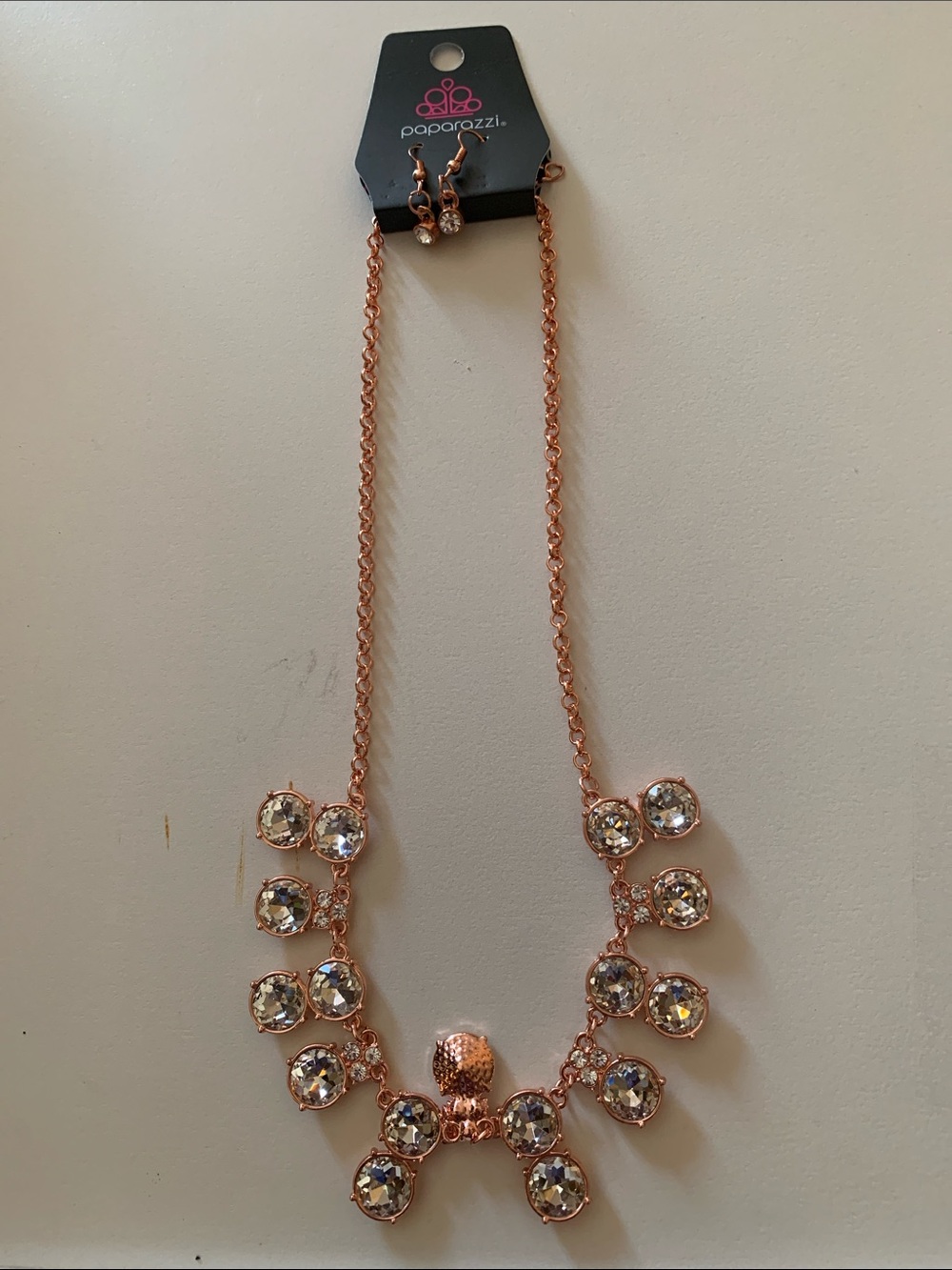 paparazzi Rose Gold Tone Crystal Bib Necklace
